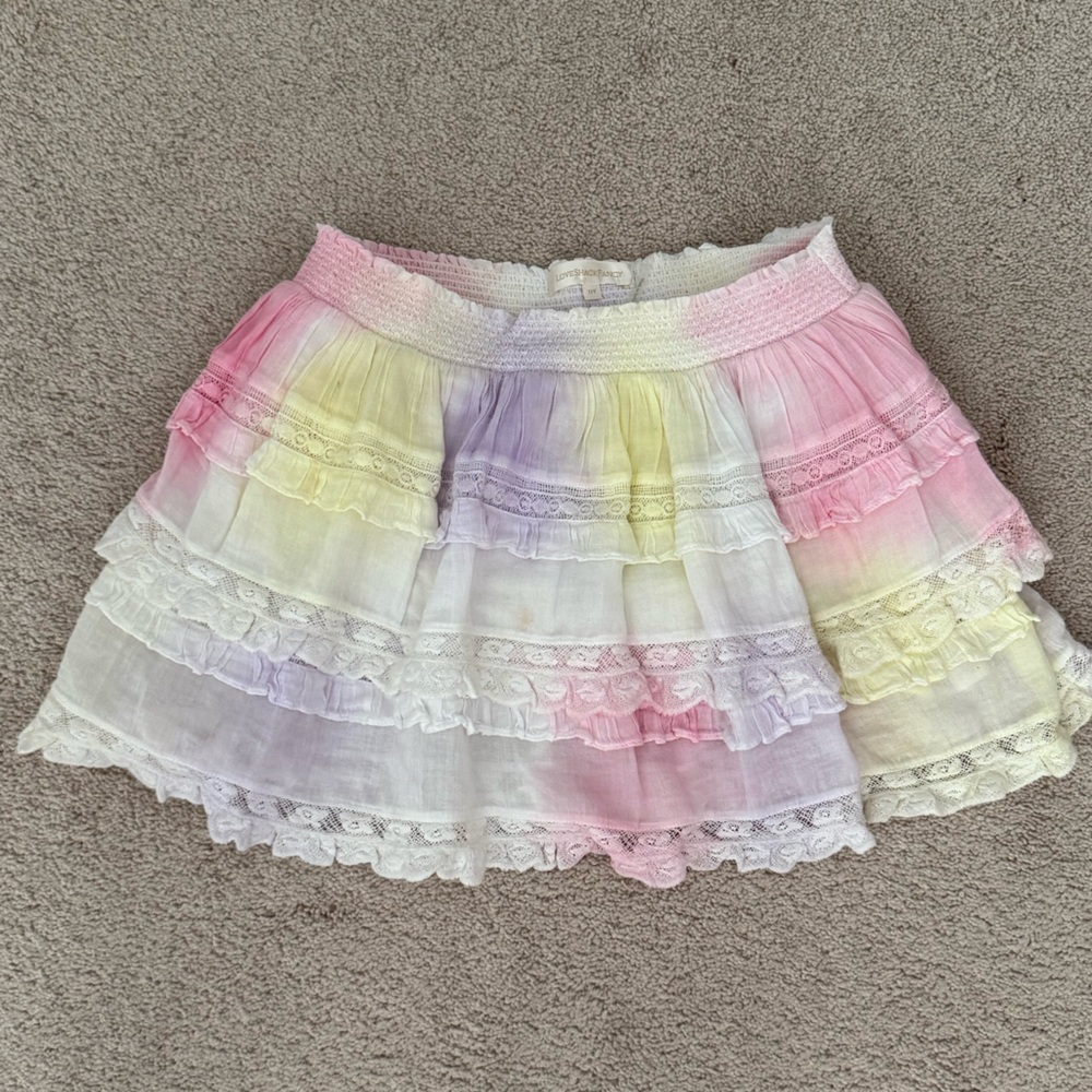 LOVESHACKFANCY Pastel Rainbow Tiered Skirt. Girls size 12
